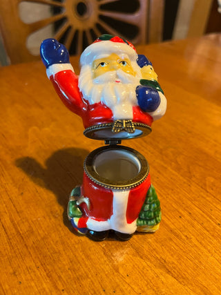 Vintage Porcelain Waving Santa Hinged Trinket Box  RSV|123747