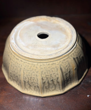 VTG tan/moss green ceramic drip glaze planter NM MTS