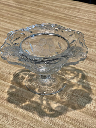 7"x4"  Vtg Glass Pedestal Dish w/ Floral Design--SP MTS