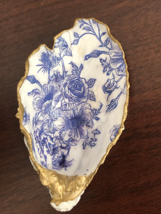 Blue White Floral Oyster Trinket Dish 3.5in RSV B22|96763