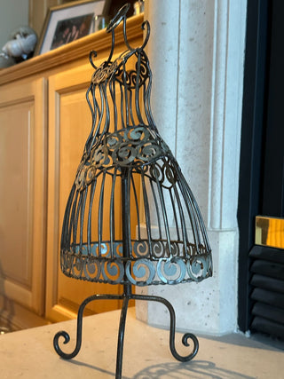 Vtg. 1950's dress mold/jewelry display, wrought iron 18" tall RCD