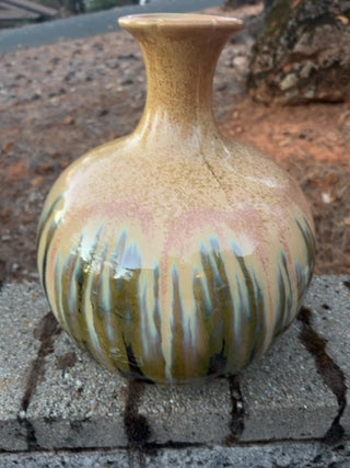 12.5” decorative ceramic vase with a hand-applied reactive drip glaze