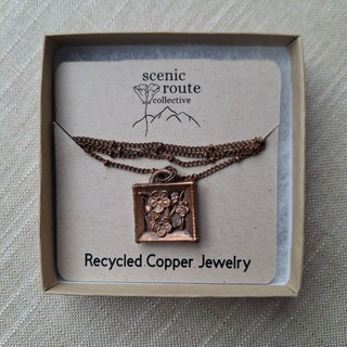 Handmade Recycled Copper Square Floral Necklace RCD *