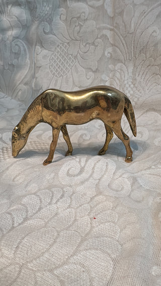 Vtg Brass Grazing Horse Figurine