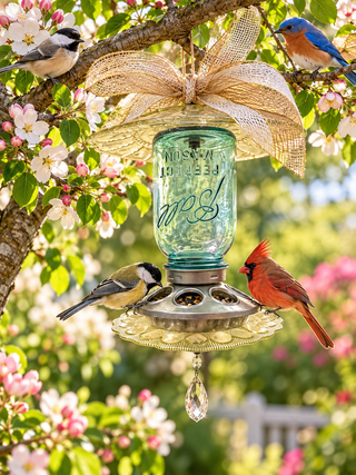 Vintage Bird feeder with vintage glass and Chrystal