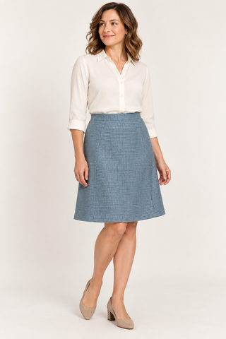 Pendleton Blue Houndstooth Wool A-Line Skirt, Size 10