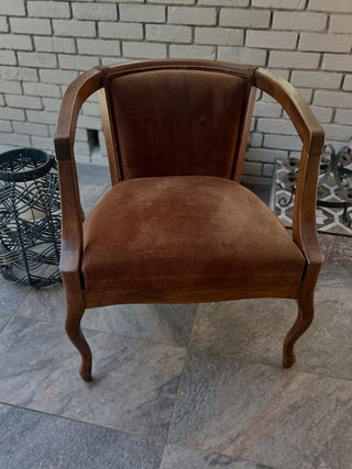 Vintage MCM Brown Velvet Vintage Barrel Chair/French style with cabriole legs