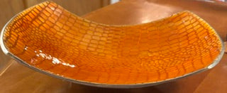 MCM Orange Enameled Al Dish, Alligator Motif