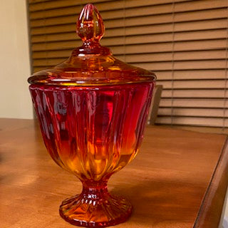 MCM L.E. Smith Amberina Candy Dish with Lid