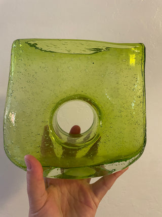 Green Art Glass Donut Vase