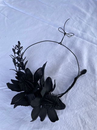 Black Metal Wreath with Flowers 6"