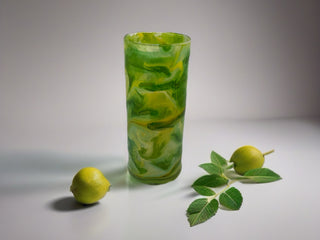 Glass Resin Art Vase  8 1/2” Green and Yellow