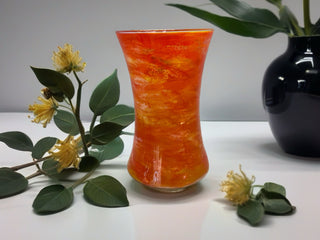 Glass Resin Art Vase  8" Orange & Yellow