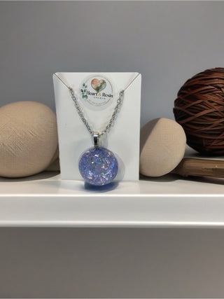 Necklace Dichro-ISH & Resin Purple/Pinkish w/ silver chain