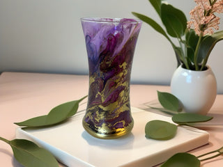 Art Vase  Glass Resin 8 1/2” Purple Gold