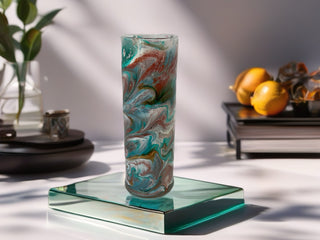 Glass Resin Art Vase  11” teal copper