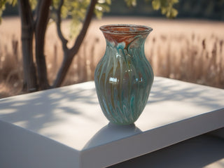 Vase  Resin Art 8” Tall Teal and Copper