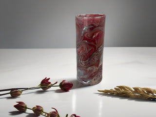 Glass Resin Art Vase  8 1/2” Reds Silver