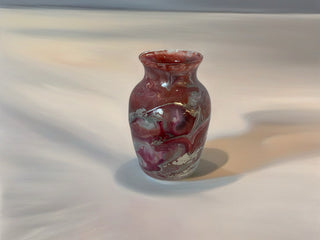 Vase  Resin Art 7” Tall Reds and Silver