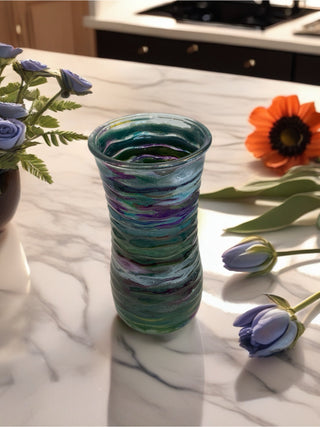 Vase Lg. Spiral Design Gren and Purple