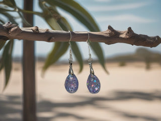 Dangling Earrings Dichro-ISH & Resin Purple/Pinkish on Silver