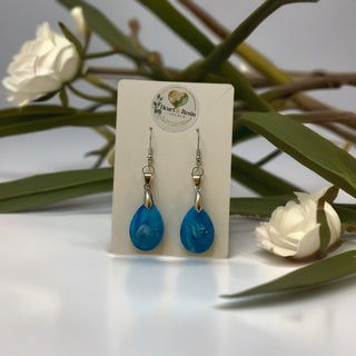 Pair Dangling Earrings Blue & White Teardrop