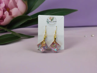 Dangling Earrings Dichro-ISH & Resin Pinkish on Gold