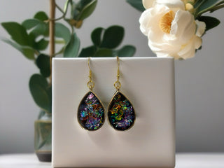 Dangling Earrings Dichro-ISH & Resin Multi-Color on Gold Plated