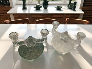 Martinville Etched Glass Double Candlestick Set 2