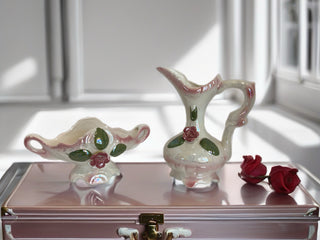 Pair Vintage Pink Lusterware Pitcher & Candy Dish