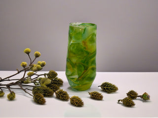 Glass Resin Art Vase  8 1/2” Green and Yellow