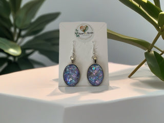 Dangling Earrings Dichro-ISH & Resin Purple/Pinkish on Silver