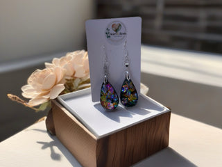 Dangling Earrings Dichro-ISH & Resin Multi-Color on Silver
