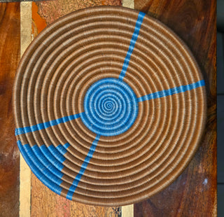 Beige and Blue Handwoven Rwandan Basket