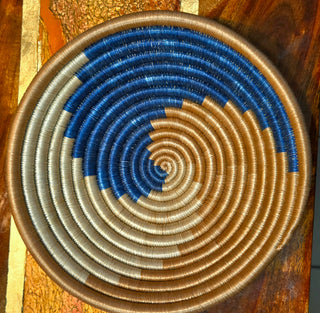 beige, cream, blue Woven basket bowl