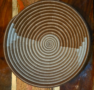 beige, Cream, White  Woven basket bowl, 7.5 " x 3"