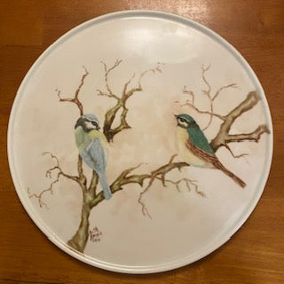 Hand Painted Porcelain Platter w/ Garden Bird Design