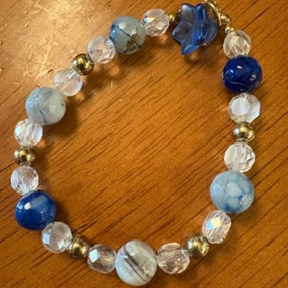 Lovely Blue, Crystal, Gold Bead Stretch Bracelet