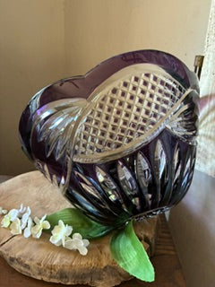 Bohemian Purple / Clear Lead Crystal Scalloped Rim Bowel