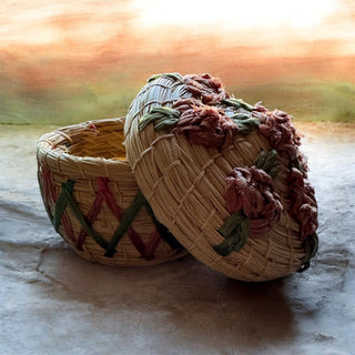 Vintage Boho Lidded Basket