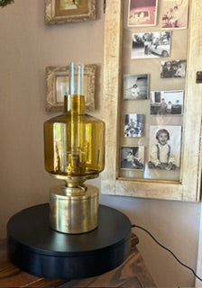 Vtg MCM Brass & Glass Kerosine Oil Lamp