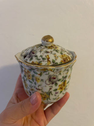 Yellow rose sugar bowl with lid