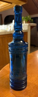 Vntg Cobalt Glass Bottle w Ridged Bands