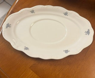 Vntg Haviland Blue Garland Gravy Boat w Plate
