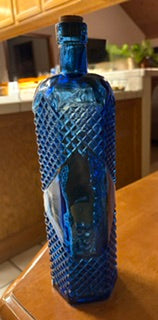 Vntg Hexagonal Cobalt Blue Bottle