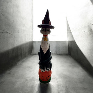 Vintage-Style Folk Art Halloween Black Cat Witch