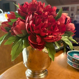 Silver Plated Champagne Bucket w Silk Peonies Bouquet