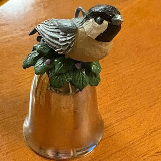 Vntg Handpainted Chickadee Bell Ornament