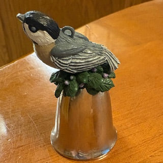 Vntg Handpainted Chickadee Bell Ornament