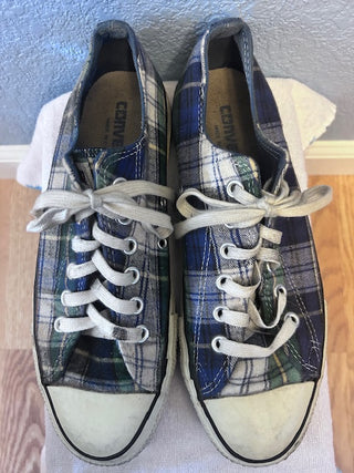 CONVERSE BLUE/GRN/WHITE FLANNEL PLAID LOW TOPS